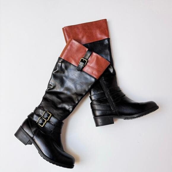 Solanz Shoes - Solanz Brown & Black Knee High Boots Women's 6.5M